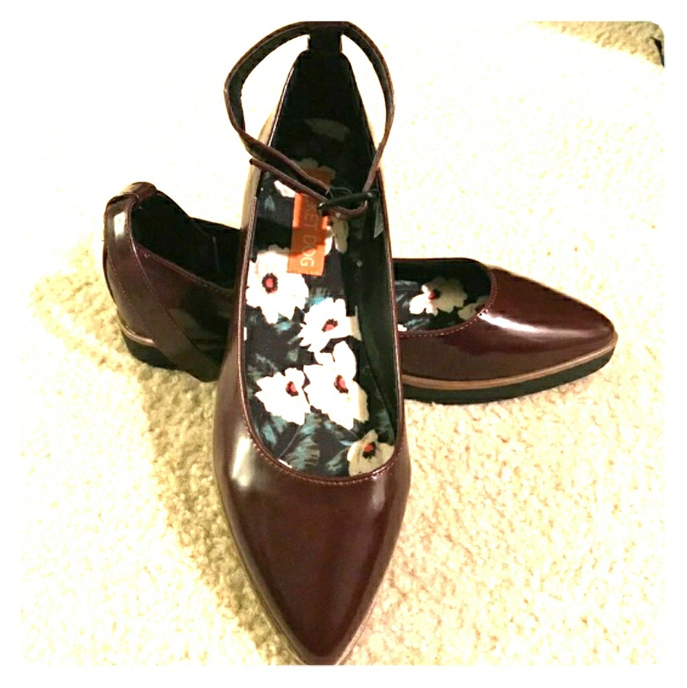 Rocket Dog Burgandy Stacked Flats with ankle strap